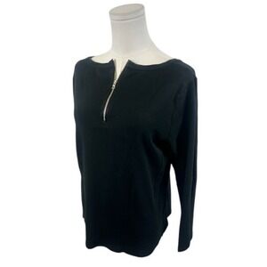Ann Taylor Black Long Sleeve Zip Pullover
